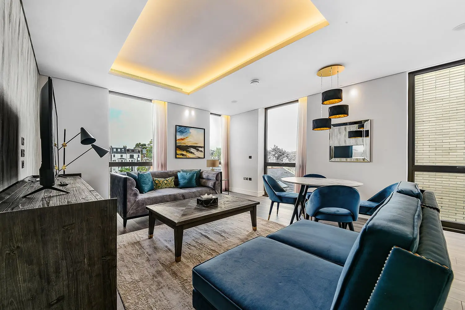 Living Room and sofa at One Bedroom Apartment at Russell Gardens perfect for Short Stays or Corporate Lets