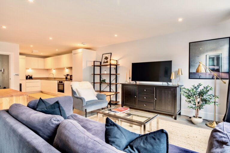 Living and open plan kitchen of a serviced apartment