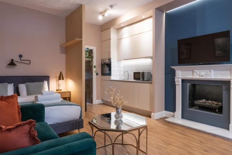 Affordable studio accommodation with kitchen and living area at Hammersmith Grove Apartments
