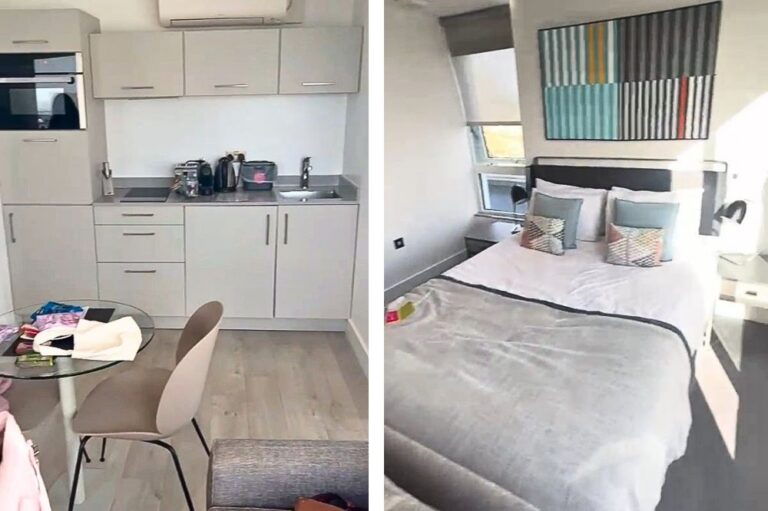 Kitchen and bed in studio